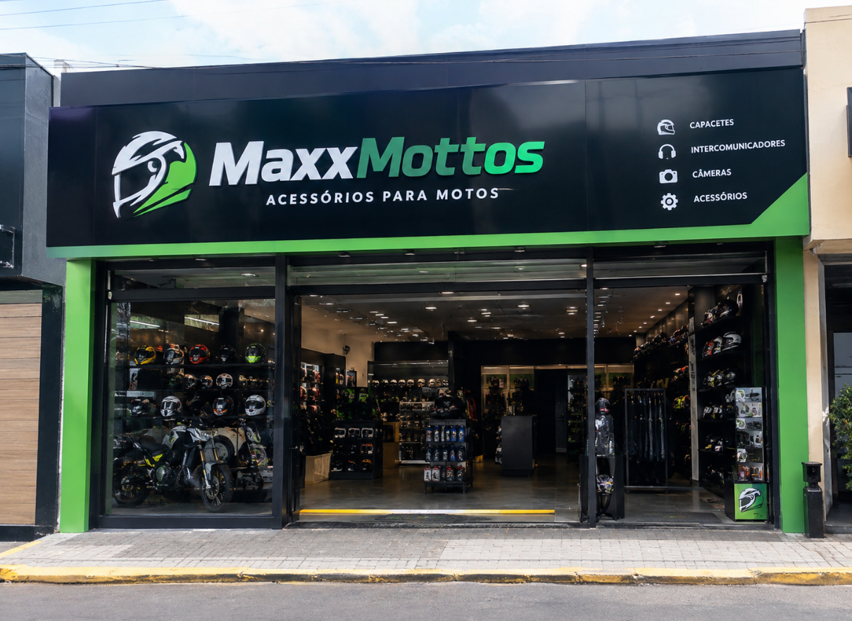 Fachada da loja MaxMotos — artigos esportivos para motos